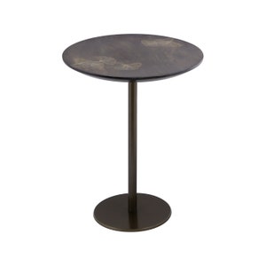 Natural Black Wood and Brass Accent Table with Tarkashi Craft, Round Coffee Table, New Home Gift for Easter image 2