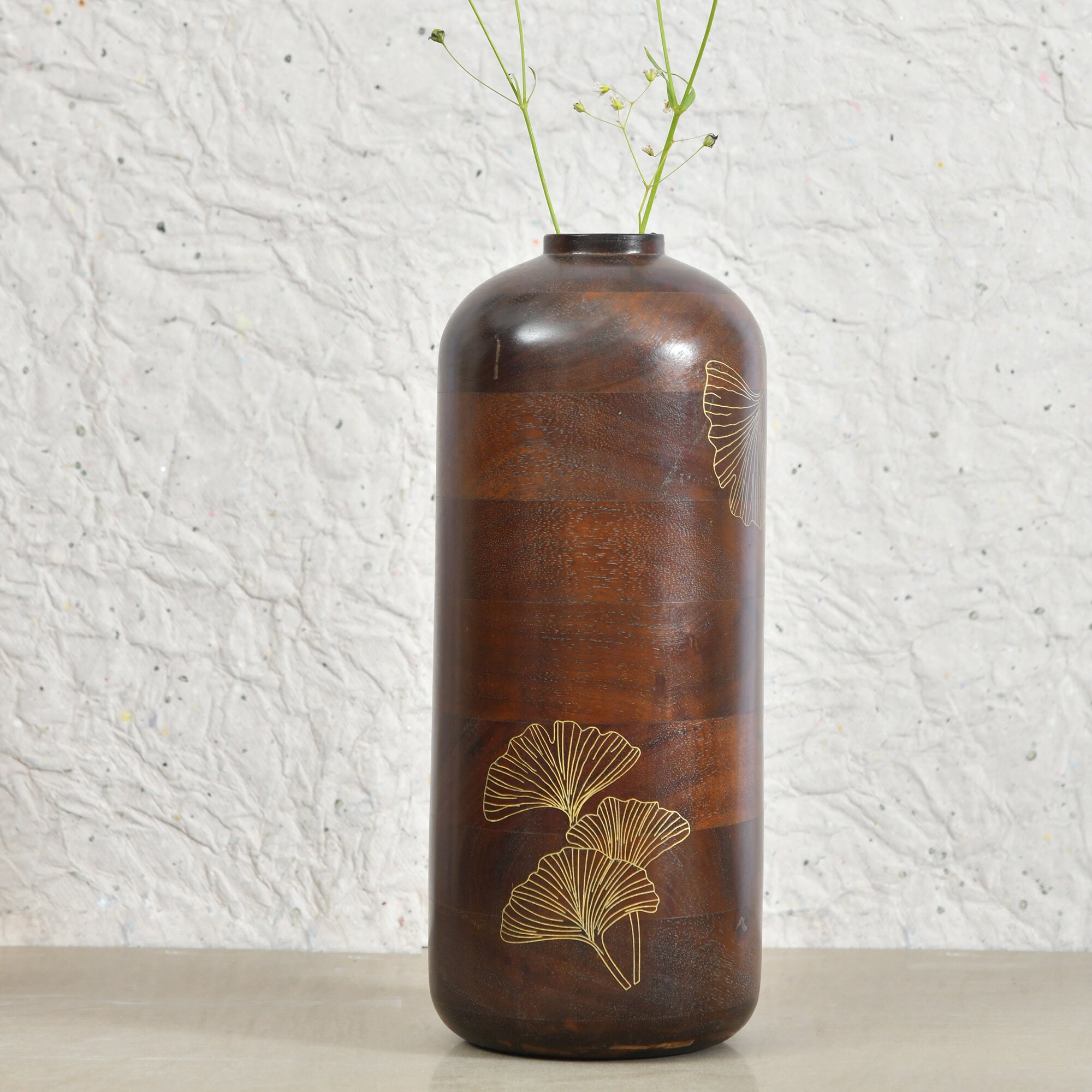 Handmade Wooden Flower Vase Tall Brass Inlay Acacia Wood Etsy