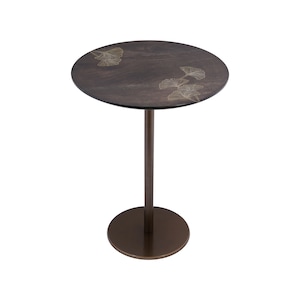 Natural Black Wood and Brass Accent Table with Tarkashi Craft, Round Coffee Table, New Home Gift for Easter image 9