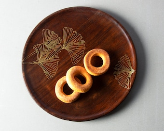 Wooden Charcuterie Board with Brass Inlay, Acacia Wood Serving Platter, Wooden Plate, Gift for Wife.