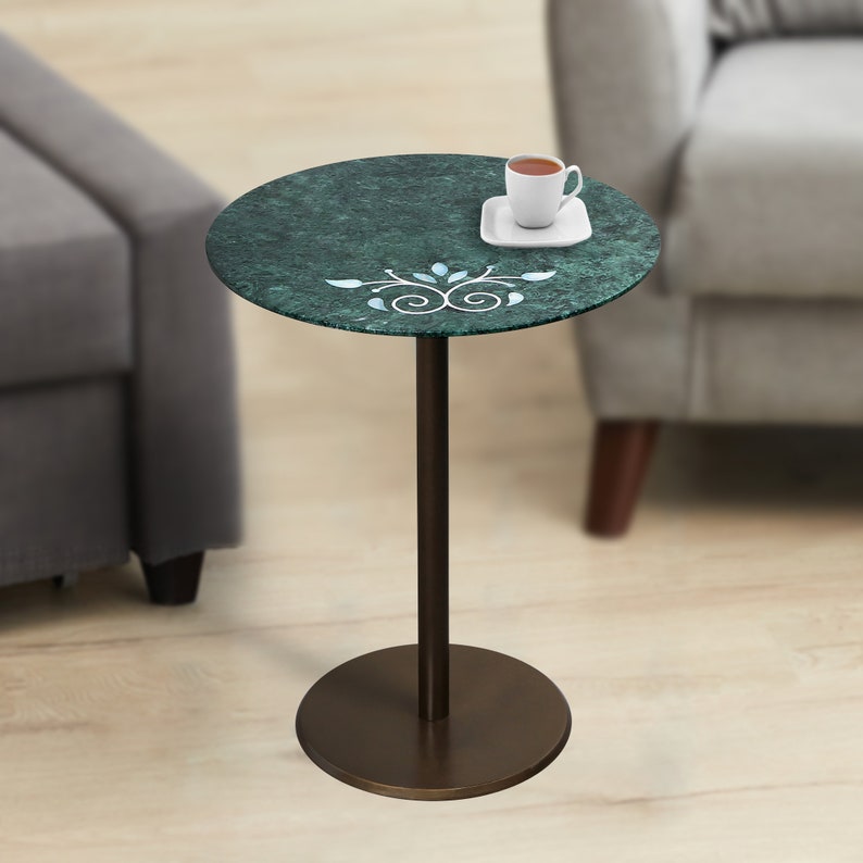 Accent Table with Mother of Pearl Inlay, Unique Table, End Table, Sofa Corner Table Green