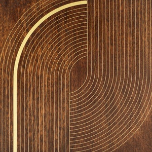 Geometrische Wave's hout en messing wanddecoratie, set van 3 houten muurkunst voor de muur in de woonkamer, cadeau voor vriend. afbeelding 7