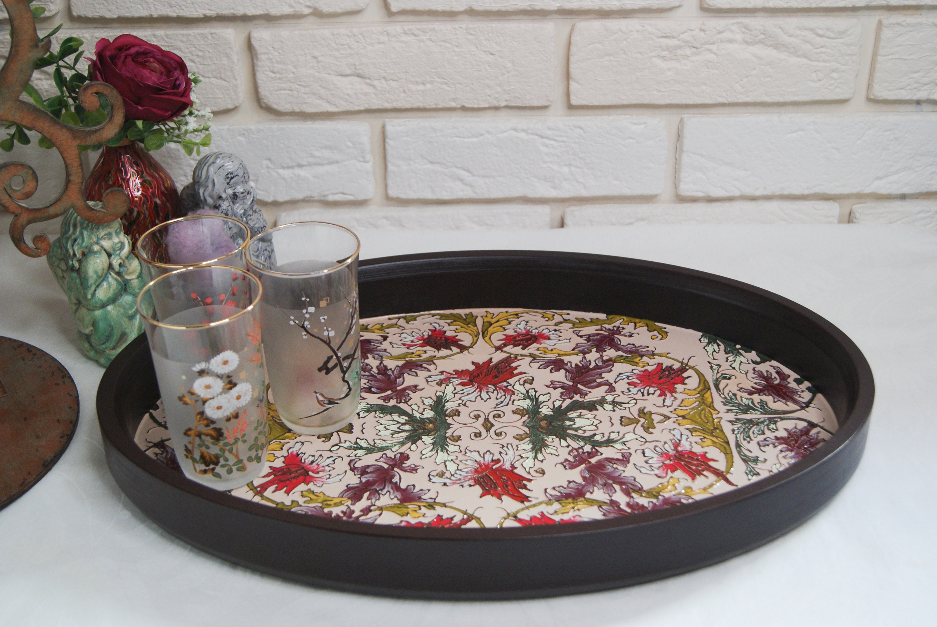 Decorative Сoffee Tray Drink Tray Serving Wooden Tray Hand Etsy