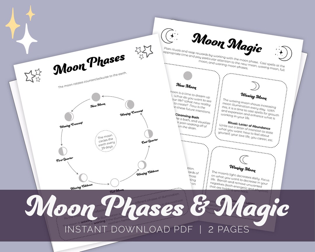 Moon Phases Magic Moon Phases Printable Pages Lunar Phases Moon Moon Phases Magic Moon Phases Printable Pages Lunar Phases Moon