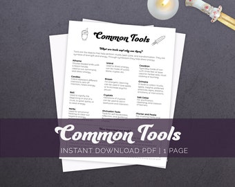 Common Tools Printable Page, Witchcraft Basics, Grimoire Printables, Book of Shadows, Witch Printables, Beginner Witch, Baby Witch