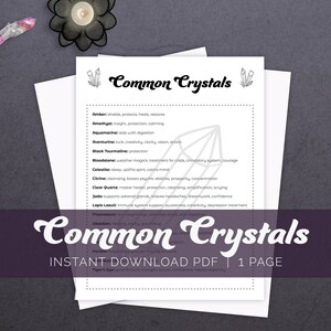 Common Crystals Printable Page, Witchcraft Basics, Grimoire Printables, Book of Shadows, Witch Printables, Beginner Witch, Baby Witch