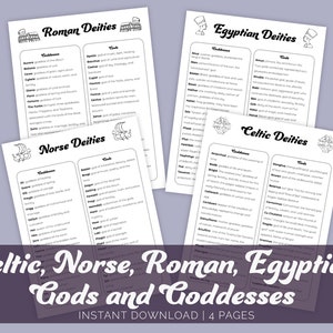 Celtic Norse Egyptian Roman Deities, Deities Printable Pages, Witchcraft Gods and Goddesses Printable, Grimoire Printable, Book of Shadows