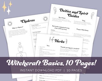 Pages imprimables de bases de sorcellerie, 10 pages, Bundle de sorcellerie, Grimoire imprimables, Livre des ombres, Sorcière imprimables, Sorcière débutante