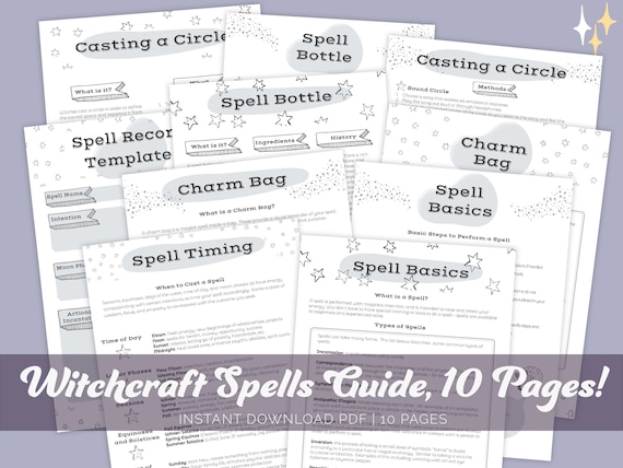 Witchcraft Spells Guide, Learn Spells, Spells Printable Pages, Grimoire Printable, Book of Shadows, Witch Printable, Witch Bottle, Charm Bag