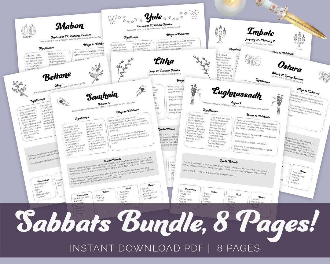 Sabbats Bundle, Witchcraft Sabbats, Pagan Sabbats, Grimoire Printable ...