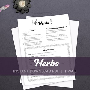 Herbs Printable Page, Witchcraft Basics, Grimoire Printables, Book of Shadows, Witch Printables, Beginner Witch, Baby Witch