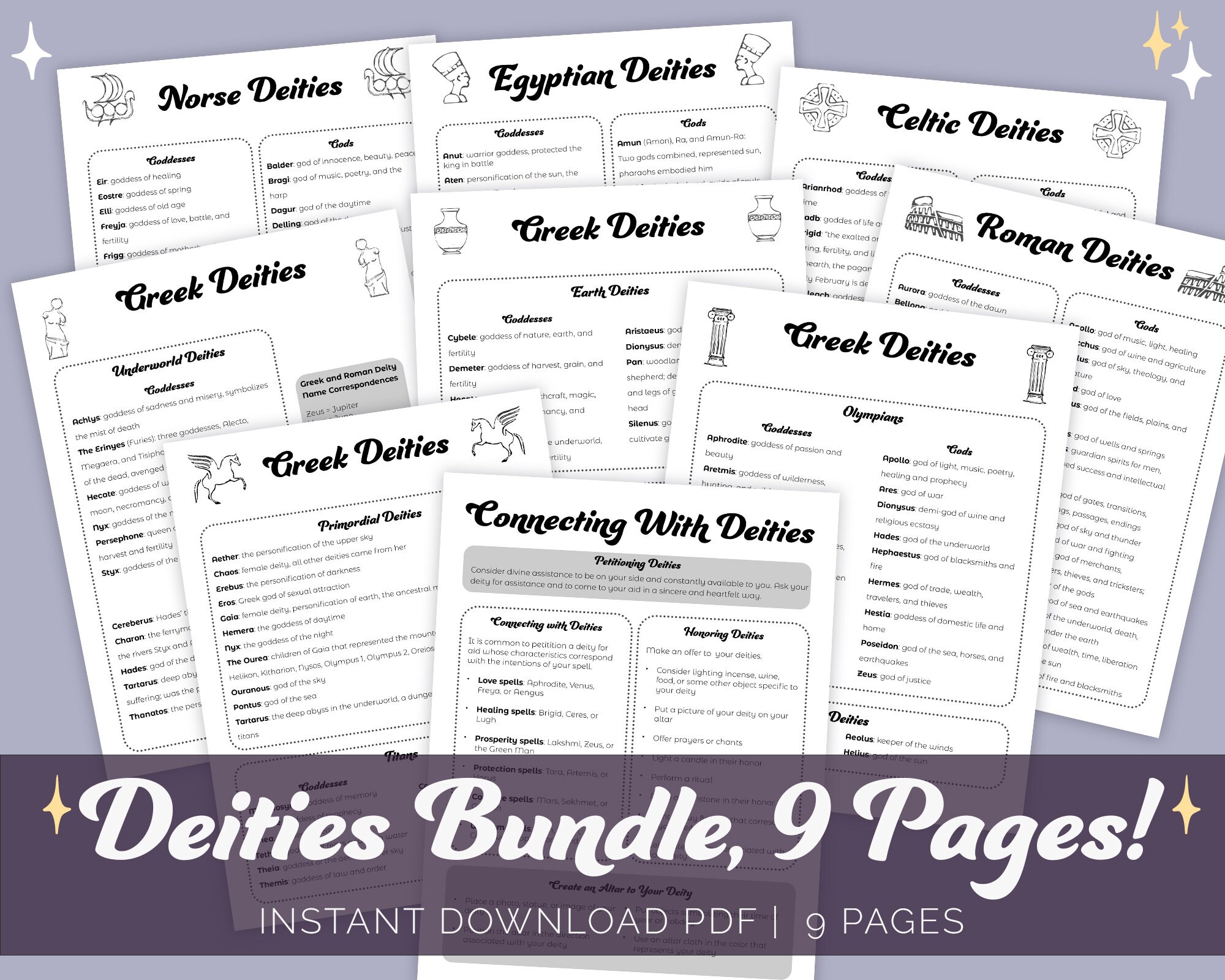Deities Printable Pages, Witchcraft Gods and Goddesses, Grimoire Printable, Book of Shadows, Witch Printable, Beginner Witch, Baby Witch