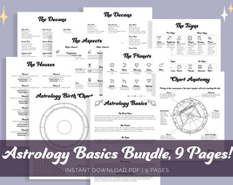 Astrology Basics Bundle, Beginner Astrology, Learn Astrology, Beginner Witch, Baby Witch, Grimoire Printable, Zodiac Signs, Book of Shadows