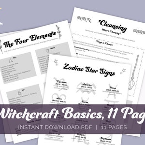 Witchcraft Basics Printable Pages, 11 pages, Witchcraft Bundle, Grimoire Printables, Book of Shadows, Witch Printables, Beginner Witch