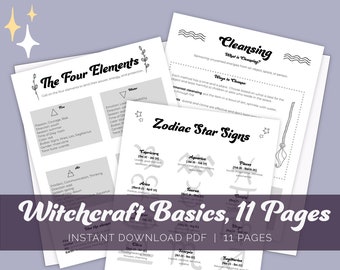 Pages imprimables de bases de sorcellerie, 11 pages, Bundle de sorcellerie, Grimoire imprimables, Livre des ombres, Sorcière imprimables, Sorcière débutante