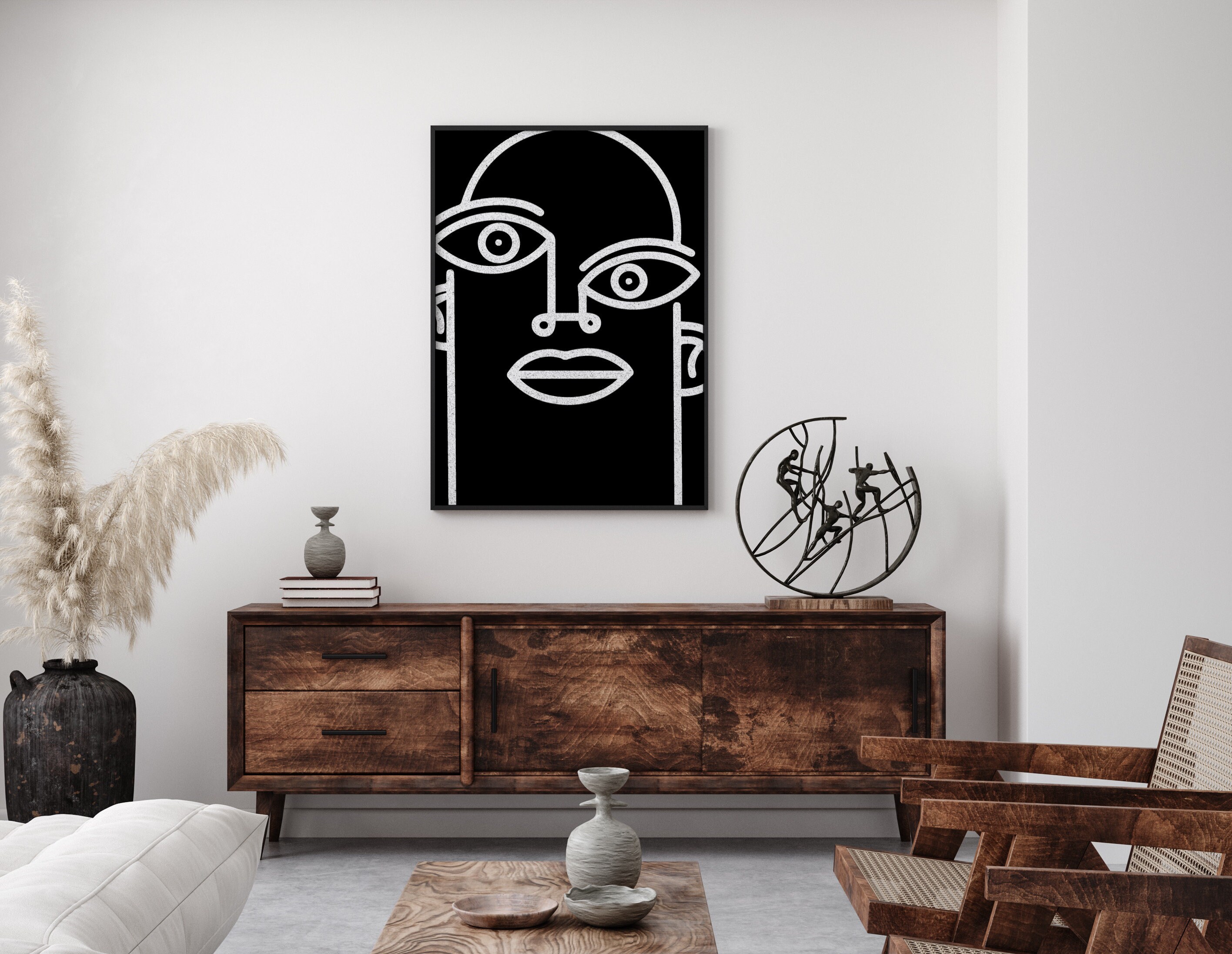 Abstract face wall art print. Minimalist wall art for living Etsy
