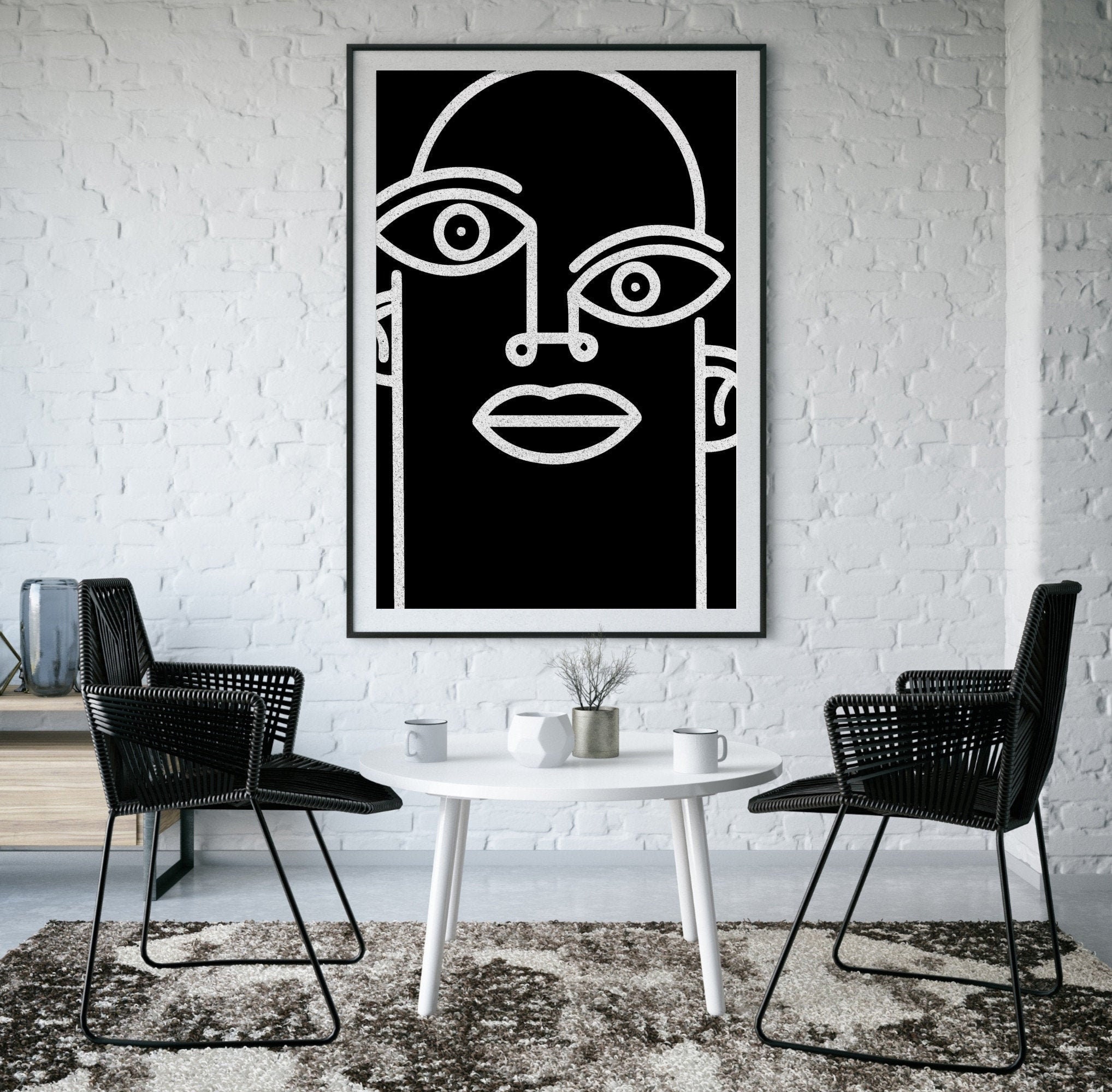 Abstract face wall art print. Minimalist wall art for living Etsy