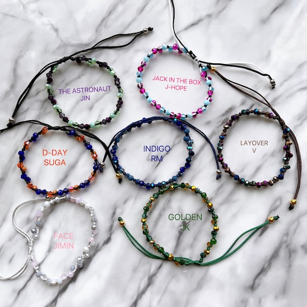 BTS SOLOS - Inspired bracelets | Adjustable | Beads and cords bracelets | Custom available | Jungkook-Golden, RM-Indigo, Jimin-Face, etc.