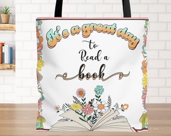 Retro Flowers Book Tote Bag: Bookworm Gift