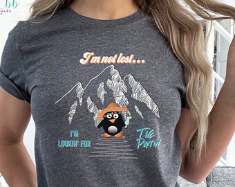 Camiseta engraçada de pinguim: Camiseta para amantes de camping e trilhas
