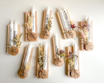 Kleines Kerzen Geschenkset mit Stabkerze & Trockenblumen | Personalisiertes Dankeschön | Geschenk für Mama, Erzieherin und Herzensmenschen