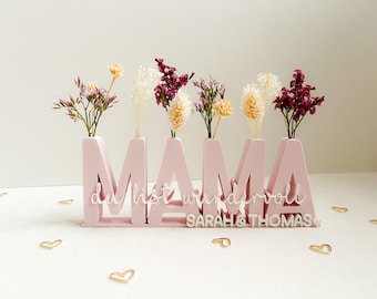 Personalisiertes Geschenk für Mama  – 3D Druck Schriftzug „Mama du bist wundervoll“ – Deko mit Trockenblumen zum Muttertag - Geschenk