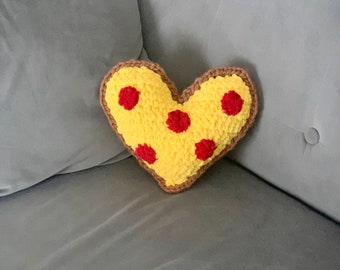 Crochet Pizza Heart-Shaped Throw Pillow