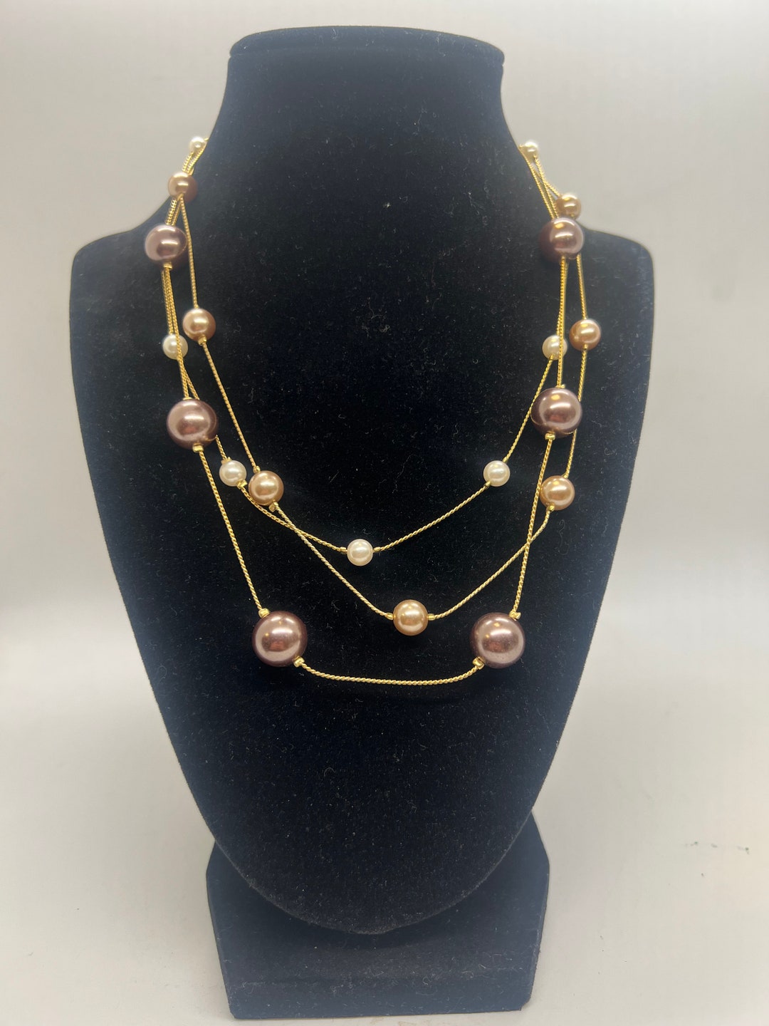 Vintage RMN Roman Co. Necklace Signed Gold Tone Faux Bronze Champagne Pearls Etsy Canada