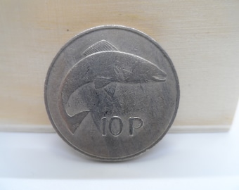 Ireland 10 Pence/Punt Salmon/Harp Coin Copper/Nickel Dated 1971, Vintage Irish Currency, Perfect for Coin Ring