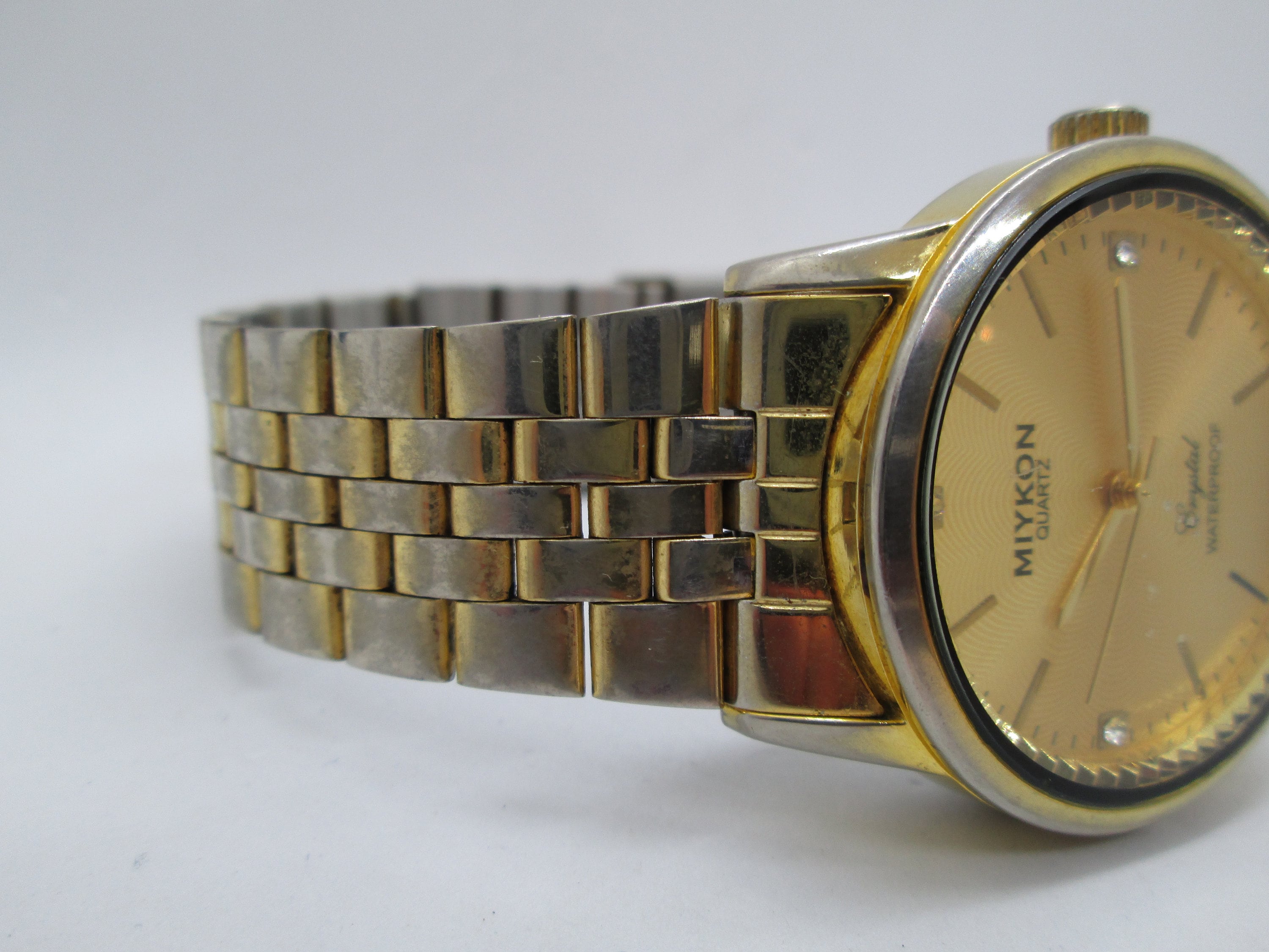 Vintage Miykon Crystal Water Proof Men s Gold Tone Stainless Quartz Watch Japan Movement 1990 s Etsy