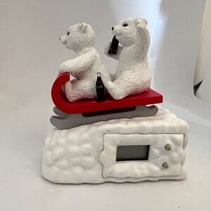 Vintage Coca Cola Polar Bear Cubs Sledding with Coca Cola Bottles Clock