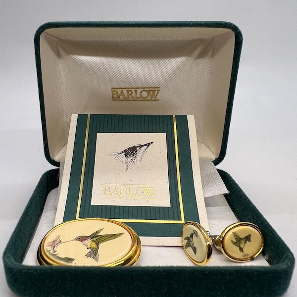 Vintage Set of Barlow Earrings with Brooch, Hummingbird Design