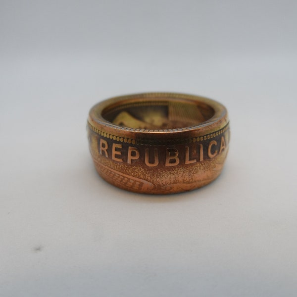 Costa Rica 100 Colones Coin Ring, Handcrafted from Circulated 2007 Coin, Size 7 1/2