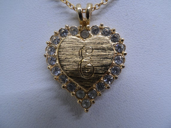Vintage Gold Toned "E" Heart Necklace - image 2