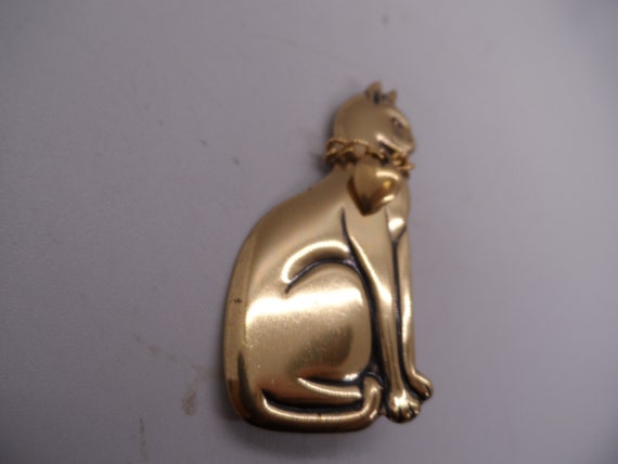 Vintage Gold Toned Cat Brooch - image 3