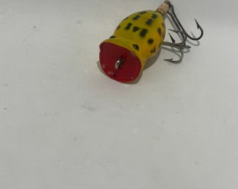Leurre Vintage Hula Popper Arbogast - Blanc Et Rouge - Bouche Noire - Pêche Freshwater