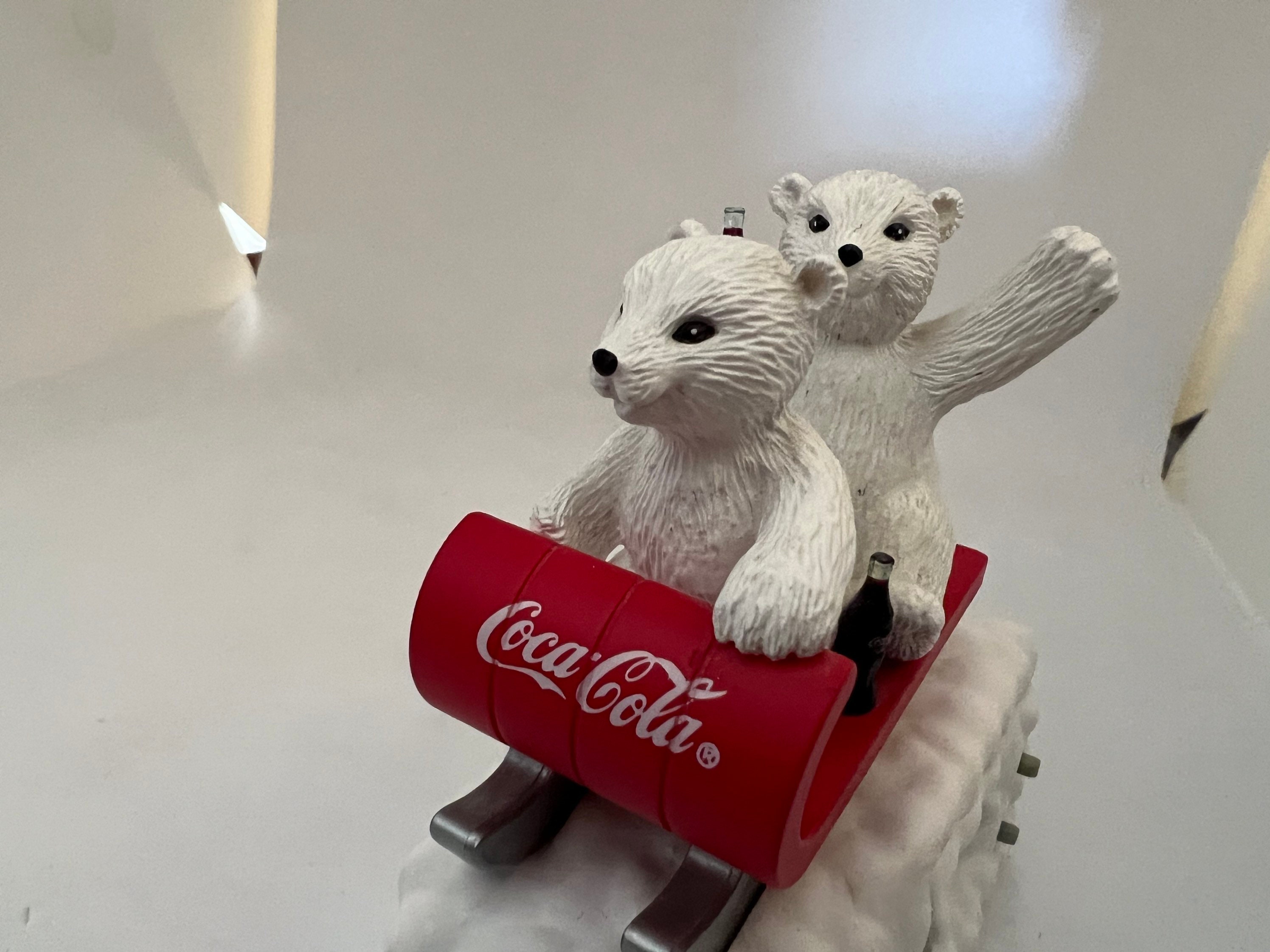 Vintage Coca Cola Polar Bear Cubs Sledding With Coca Cola Bottles