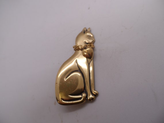 Vintage Gold Toned Cat Brooch - image 1