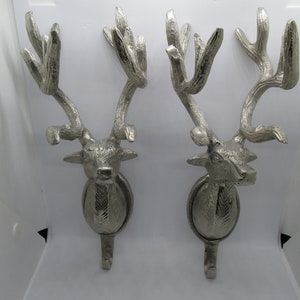 Vintage Silver Aluminum Deer/Buck Design Cloth Hanger/Key Holder Set