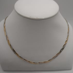 Vintage Sterling Silver Triple Braided 3 Tone Necklace Signed Italy, SU inside an Oval, Gold Clad, 18&quot;