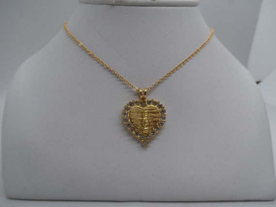 Vintage Gold Toned "E" Heart Necklace - image 1