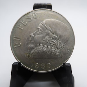 Mexico 1 Peso Coin Nickel Dated 1980, Vintage Mexican Currency, Perfect for Coin Ring