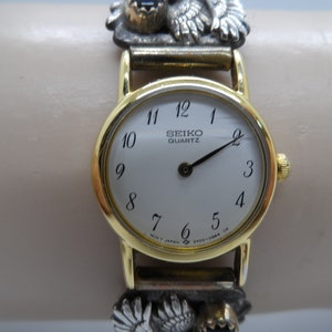 Vintage Seiko W/ Sterling Silver Side Bands & Stainless Flex Band Extension, Quartz Japan Movement 2Y000B68CK, 1980's, Band Signed Sterling