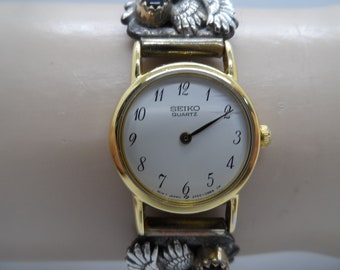 Vintage Seiko W/ Sterling Silver Side Bands & Stainless Flex Band Extension, Quartz Japan Movement 2Y000B68CK, 1980&#39;s, Band Signed Sterling
