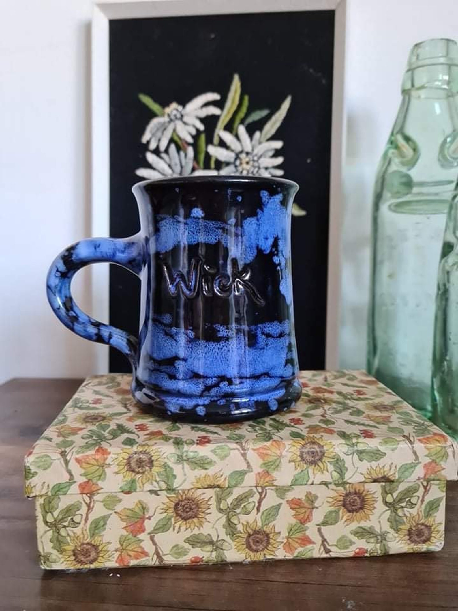 Ewenny Pottery Blue Black Marble Glaze Effect Mug. Made in Wales. VJ