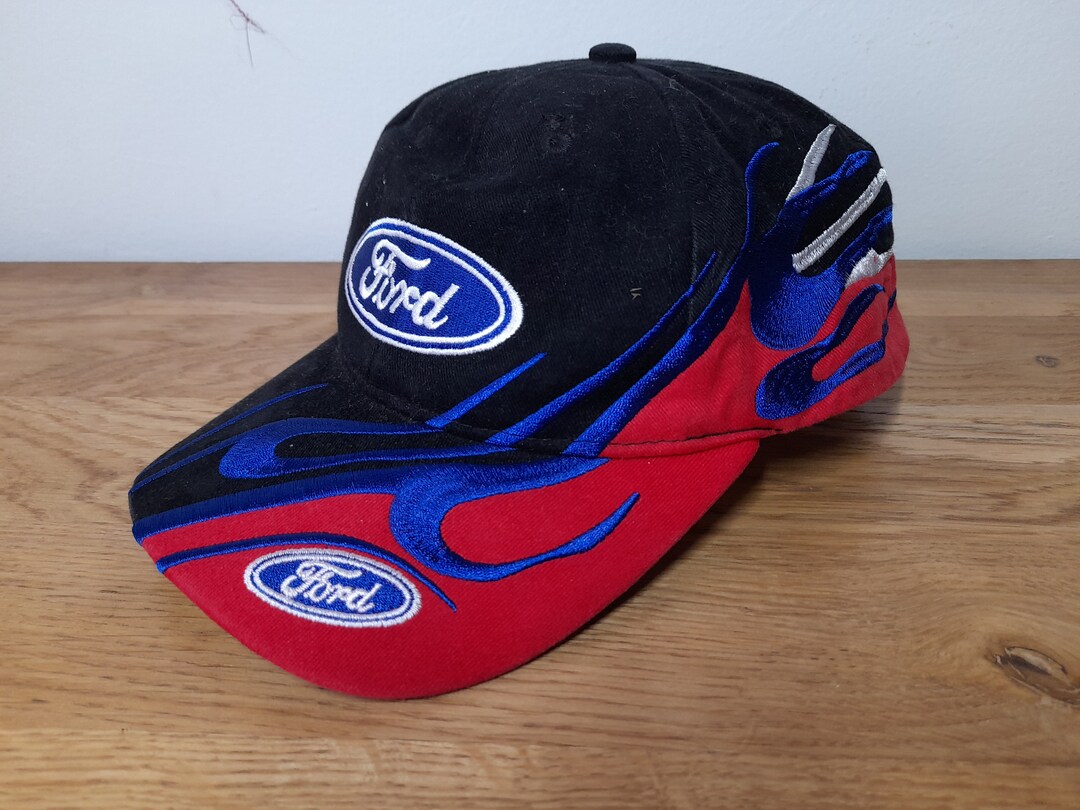 Vintage Ford Racing Cap Hat Blue Flames Blue Flames Snapback Etsy