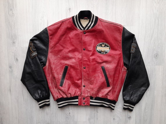 Vintage Varsity Leather Jacket racing Leather Jacket leather 