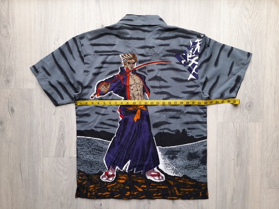 Vintage Anime Samurai Button Up All Over Print Shirt,… - Gem