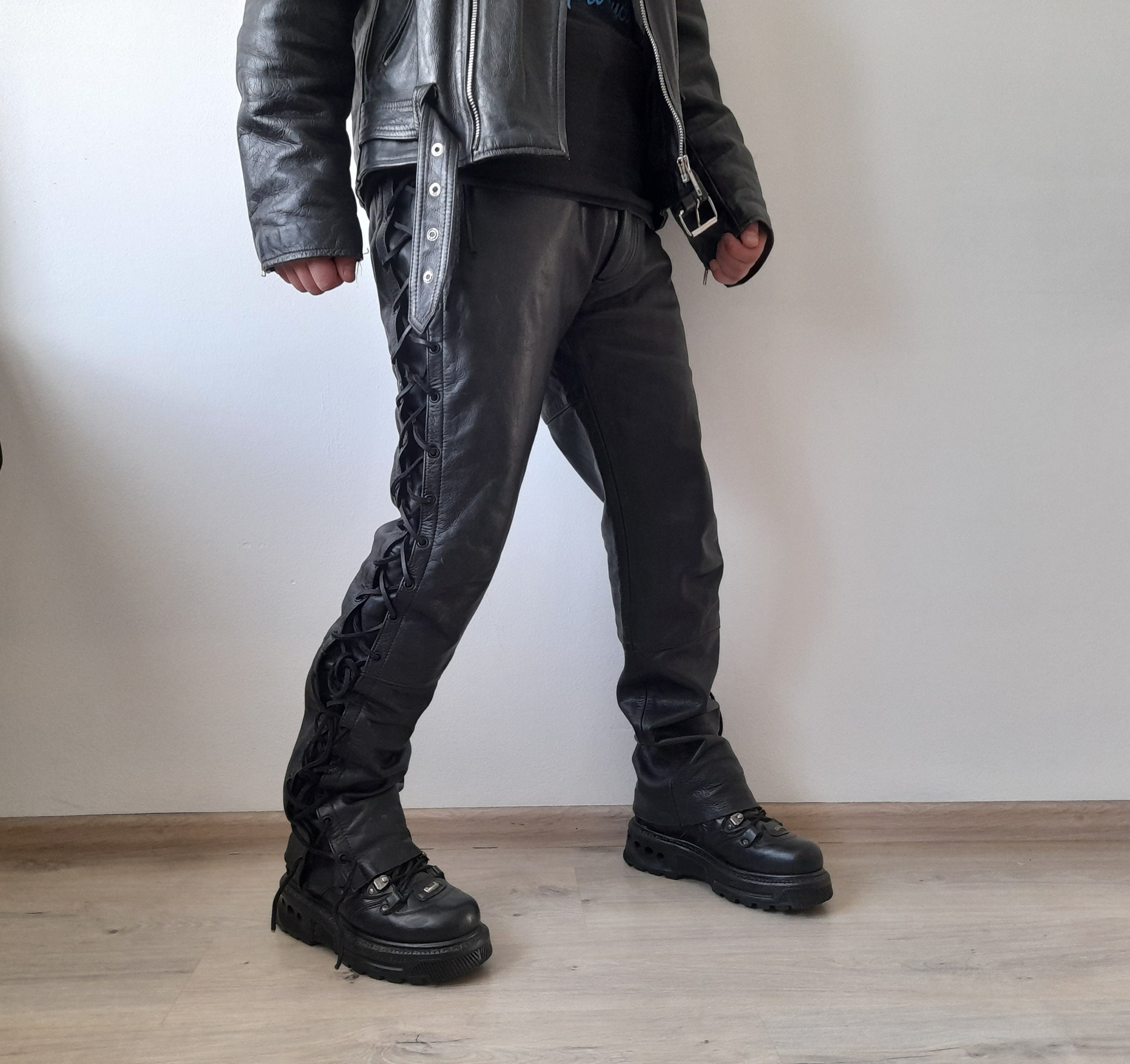 Pantalon de moto en cuir pour homme Bela Rocket Noir/Rouge