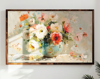 Frame TV digital flower art like a oil painting. True artistic integrity digital download. Spring frame TV art for living room.